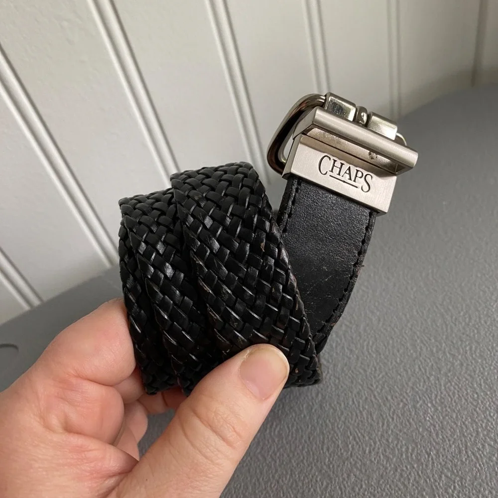 Chaps Womens Braided‎ Black Leather Belt Size M 26-28 Timeless Classic Preppy